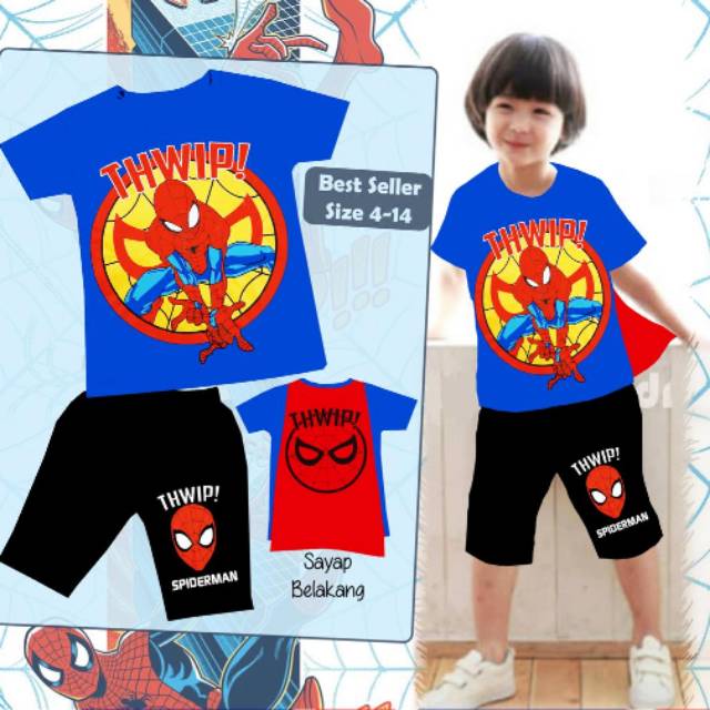 Setelan London Kids Spiderman + wing size 2-6t