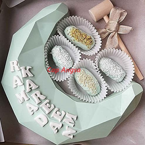 SILICON MOULD BULAN SABIT SILICONE MOULD CRESCENT MOON 3D SILIKON CAKE PINATA PUKUL MOUSSE FONDANT COKLAT