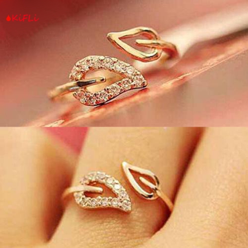 Cincin Daun dengan,Berlian Imitasi,Adjustable