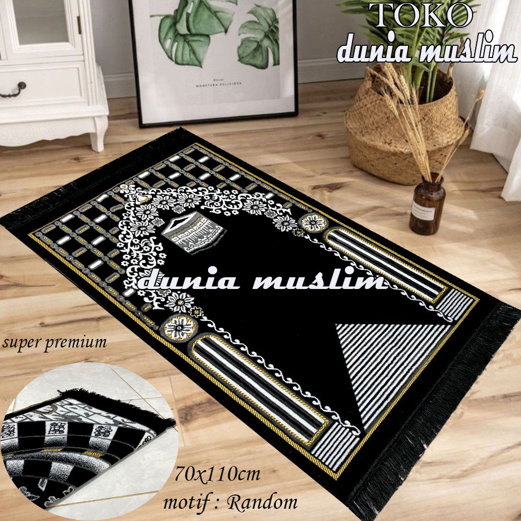 Sajadah Turki Premium Hitam bahan Halus lembut 70x 110 cm