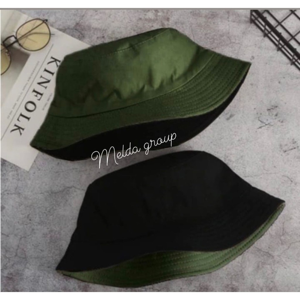 Topi Bucket Hat Distro Bolak Balik Polos dua Sisi Termurah