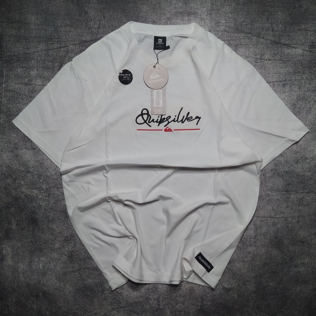 KAOS QUIKSILVER PUTIH BORDIR TSHIRT QUIKSILVER WHITE TSHIRT DISTRO
