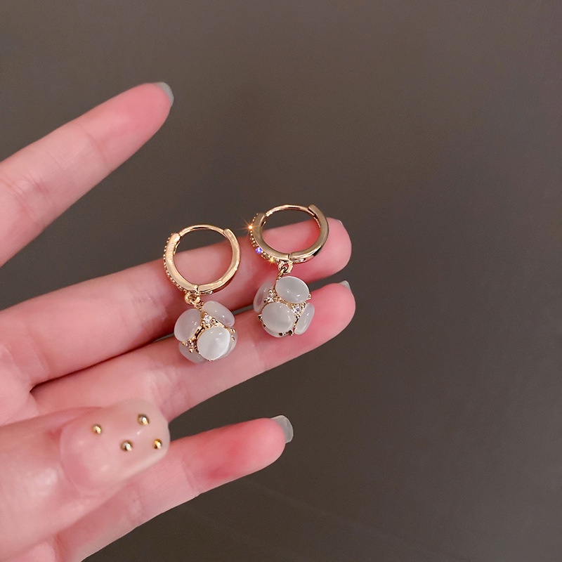 Anting Tusuk Sterling Silver 925 Model Bola Opal Warna Permen Gaya Korea Untuk Wanita