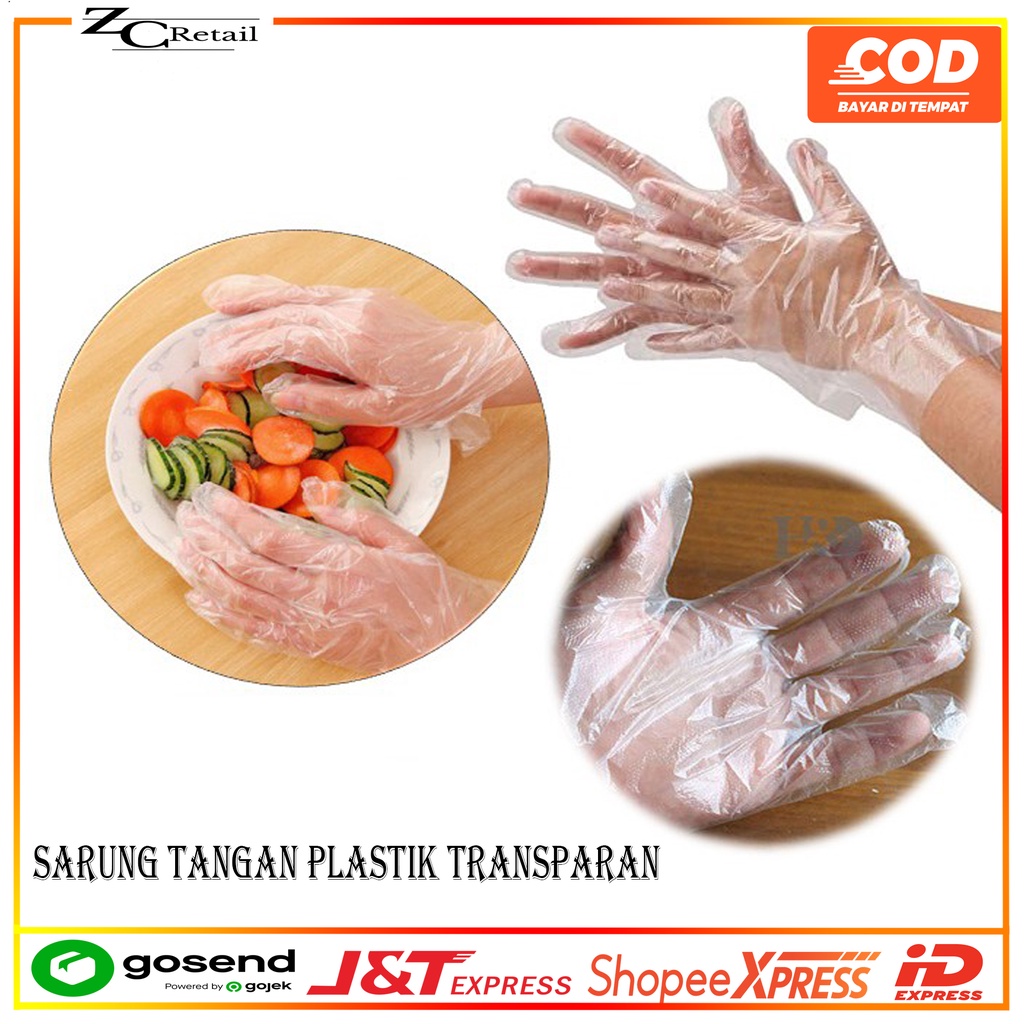 Sarung Tangan PLASTIK Plastic Glove ISI 100 Per 1 Pack Disposable Gloves Sekali Pakai Bening Polos Transparent Transparan murah