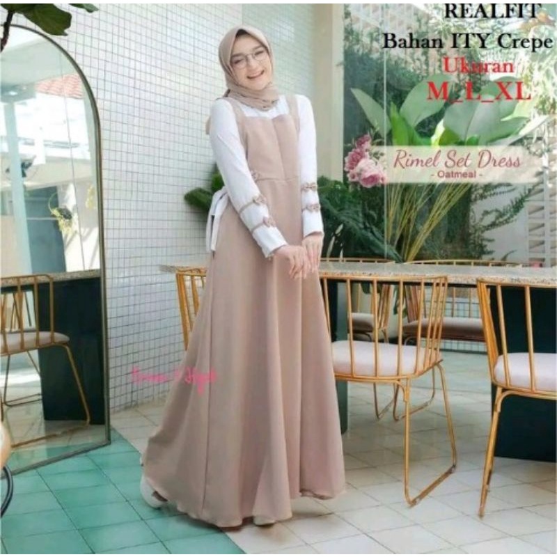 Gamis termurah Rimel Set Dress&gt;Gamis wanita remaja&gt; free masker