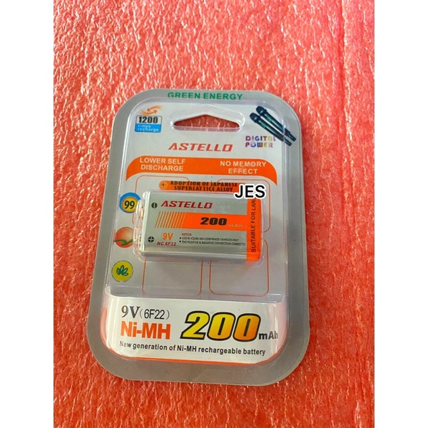 ASTELLO Baterai Isi Ulang  (Rechargeable battery) NiMH 200mAH 9V