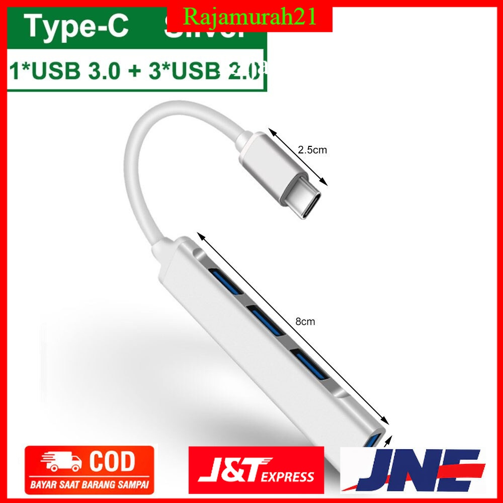 MLLSE USB HUB Type C Adapter High Speed 4 Port Aluminium - Silver - 7RUA3RSV