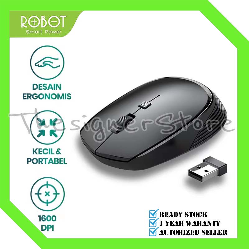 Mouse Wireless ROBOT M205 Optical 2.4Ghz Power ON/OFF 1600DPI Receiver USB untuk PC Laptop - Garansi Resmi 1 Tahun