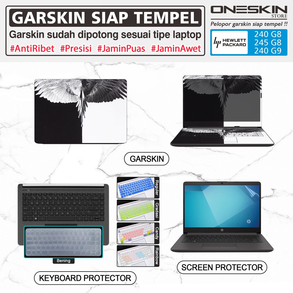 Garskin Sticker Laptop Pelindung Screen Keyboard Protector HP 245 G8 G9 Transparan Full Body Gambar Silikon Bening Warna Glossy Doff Anti Blueray