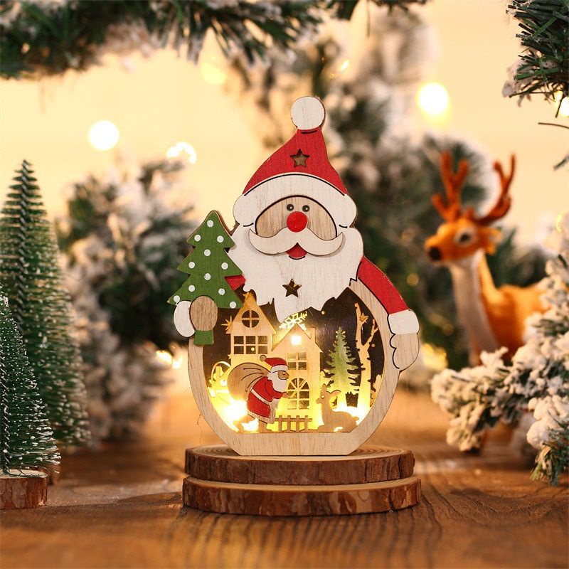 pajangan dekorasi natal / lampu boneka kayu
