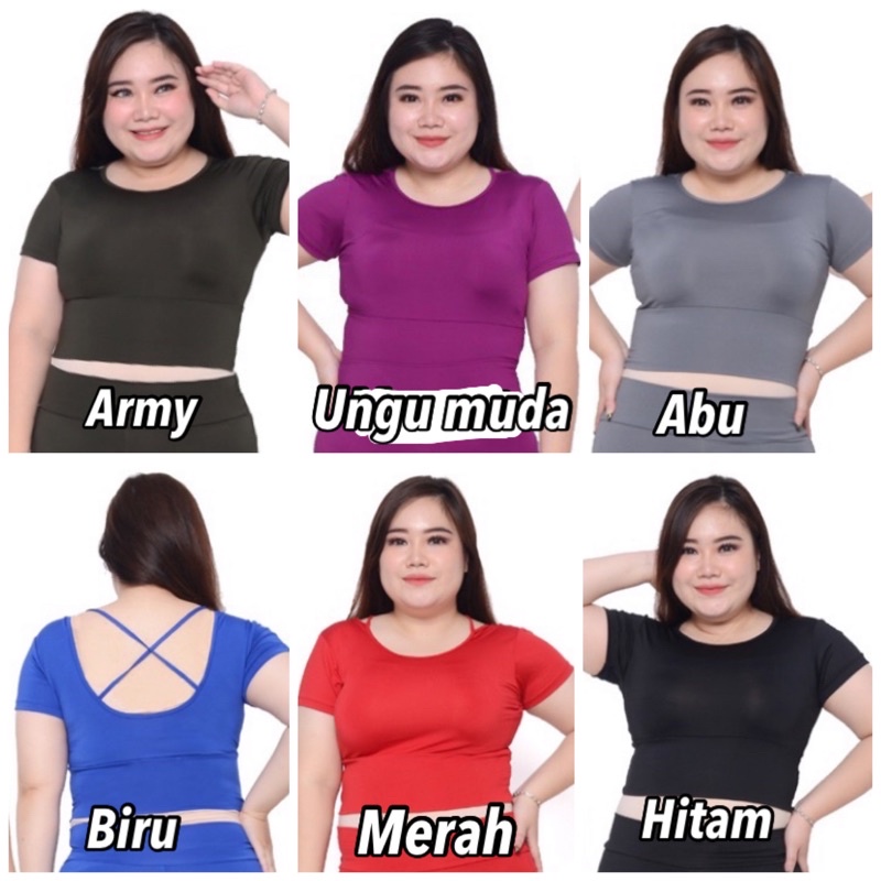 Atasan senam aerobik zumba yoga gym fitness model Jumbo crop lengan X