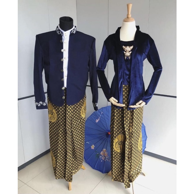 sewa kebaya beskap navy fullset