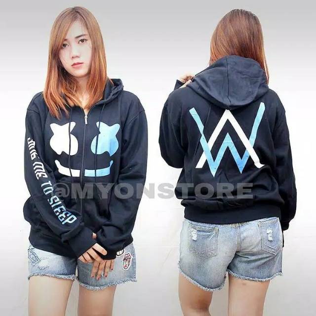 jaket alan walker vs marshmello finger (hitam, navy)