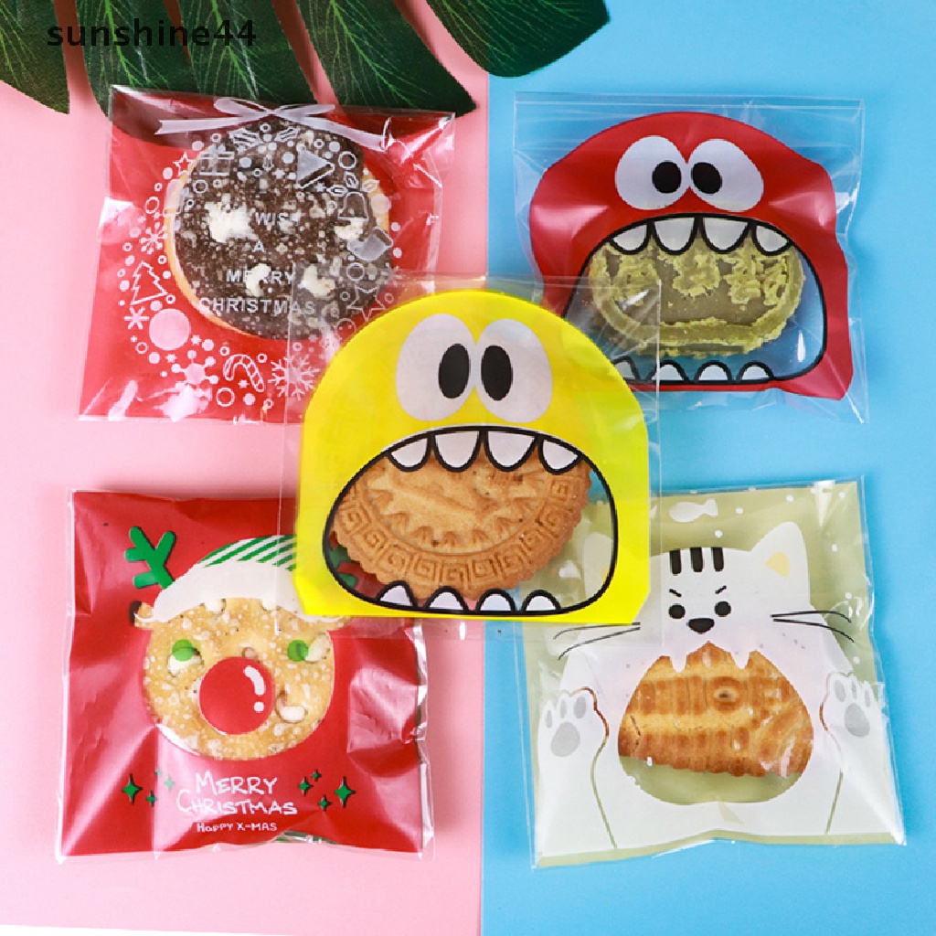 Sunshine 100pcs/pack Cartoon Cookie Candy Self-Adhesive Bags Biscuits Snack Baking Bags .