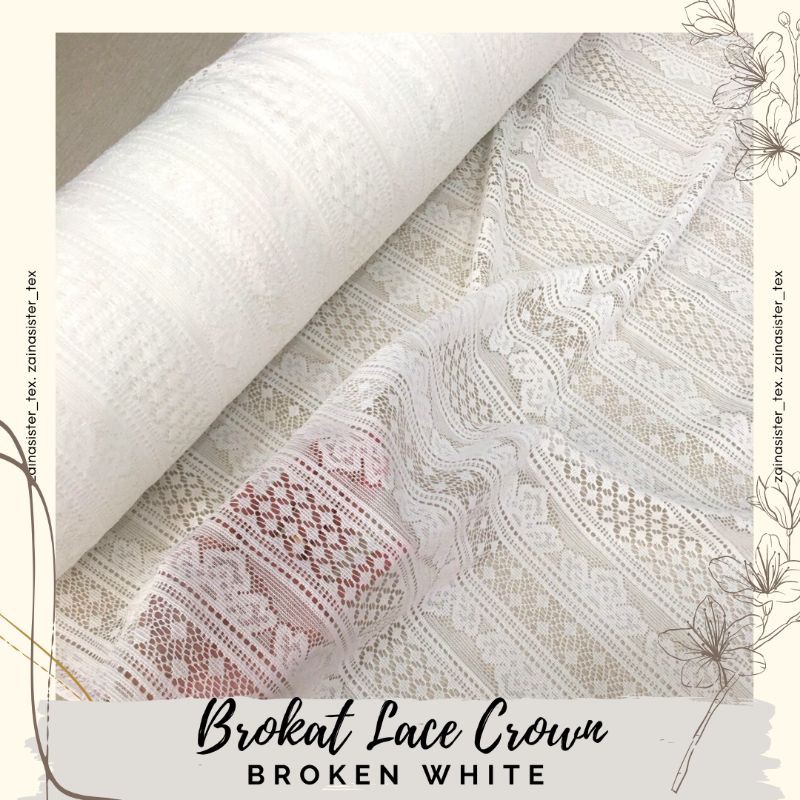 Kain Brokat Lace Salur Crown Meteran Mewah Premium Warna Putih Tulang Broken White