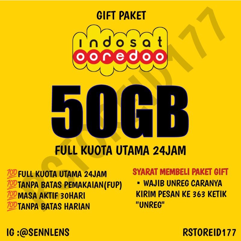 INDOSAT 50GB (GIFT) FLASH SALE FULL KUOTA UTAMA
