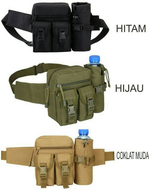 TAS PINGGANG/ TAS TACTICAL/ TAS OUTDOOR/ TAS HP TAS PINGGANG DENGAN TEMPAT BOTOL MINUM