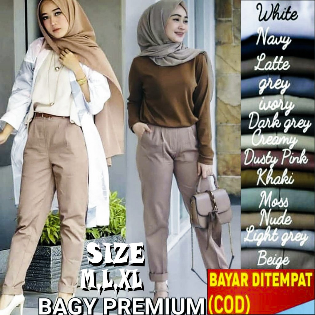 Baggy Pants Beige Nude Caramel Milo Khaki Navy Black Dusty Pink Army Ivory Latte White Moss Darkgrey Shopee Indonesia