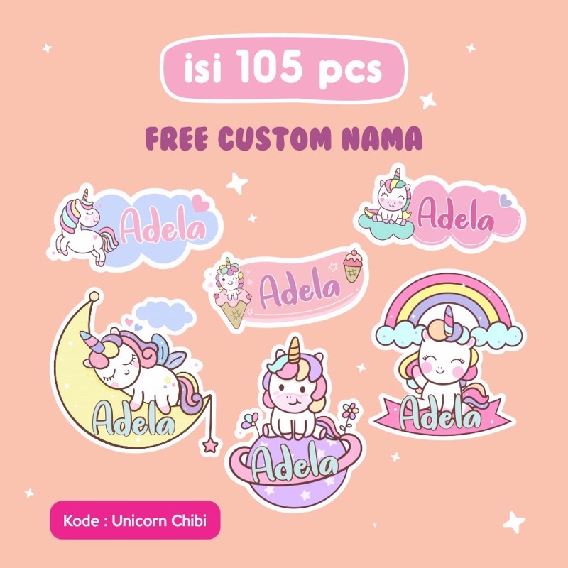 

Sticker Nama Anak Waterproof 1 set 105pcs