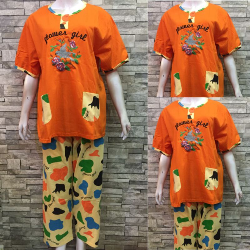 JUMBO CP DAILILAN  | BAJU TIDUR WANITA DEWASA | COD | PIYAMA-Flower Girl Orange
