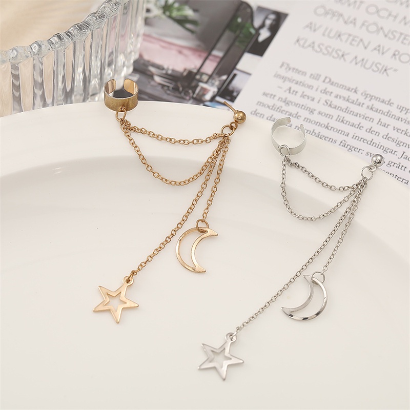 Anting Kait Gantung Wanita Desain Bintang / Bulan + Rumbai Gaya Vintage / Bohemian / Minimalis Untuk Pesta / Pernikahan