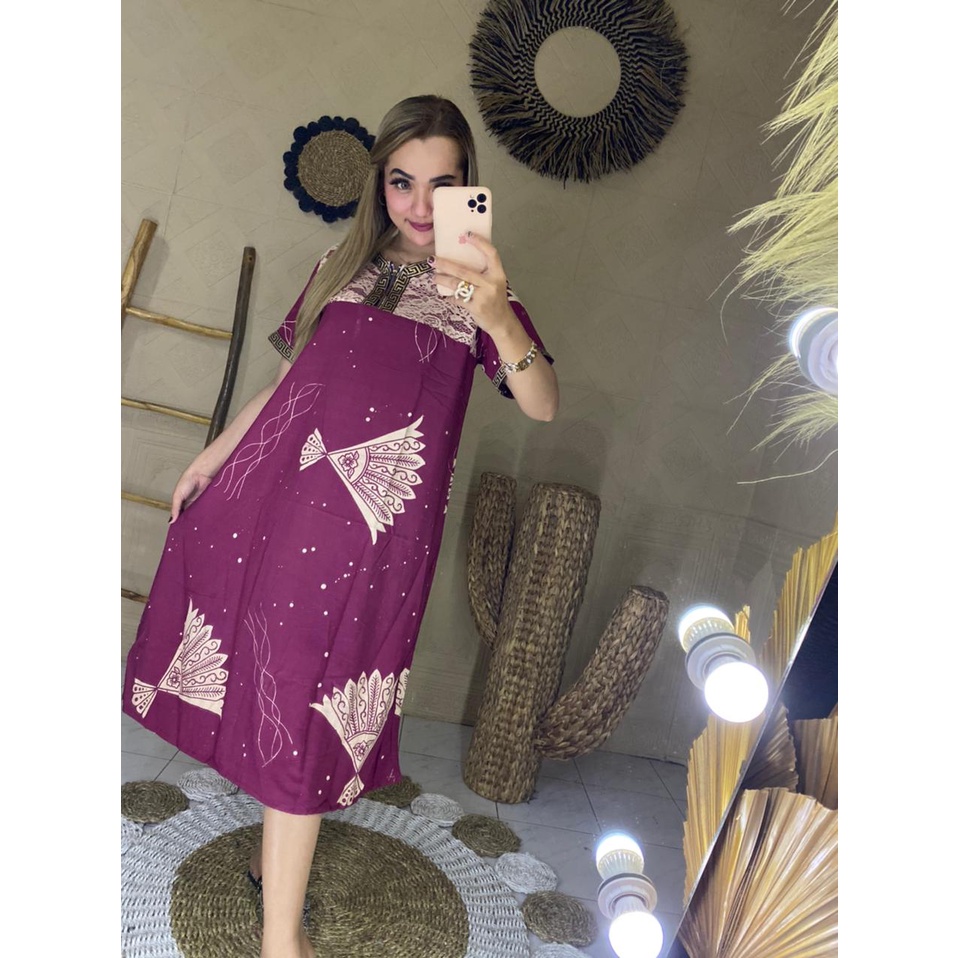 Daster Arab Renda Busui Motiv Kipas LD 110cm PB 115cm Bahan Rayon Adem Di Pakai