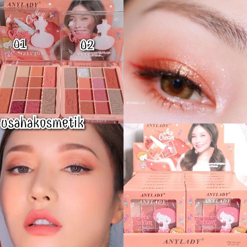 EYESHADOW DAN HIGHLIGHTER | BLUSH ON ANYLADY  ON ICE CREAM | Makeup Challenge 41 warna NO.832 | 742B