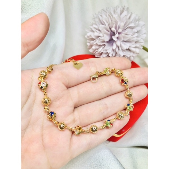 Gelang tangan kristal warna pelangi emas xuping