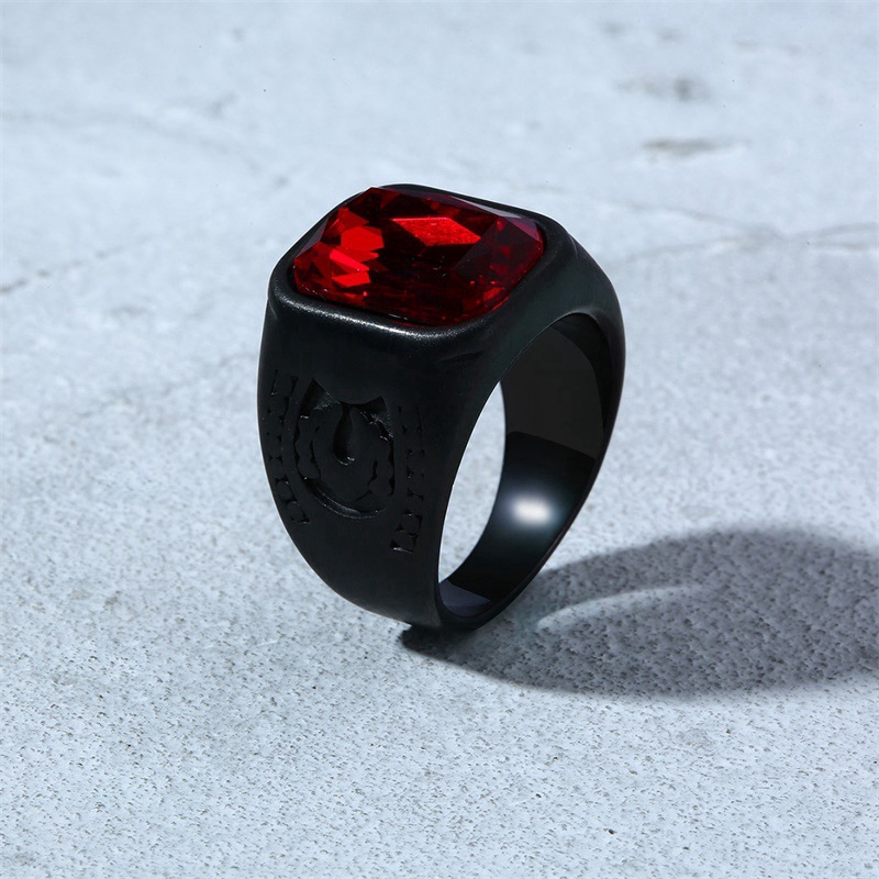 Men's Fashion Inlay Crystal Ruby black Ring Punk Jewelry