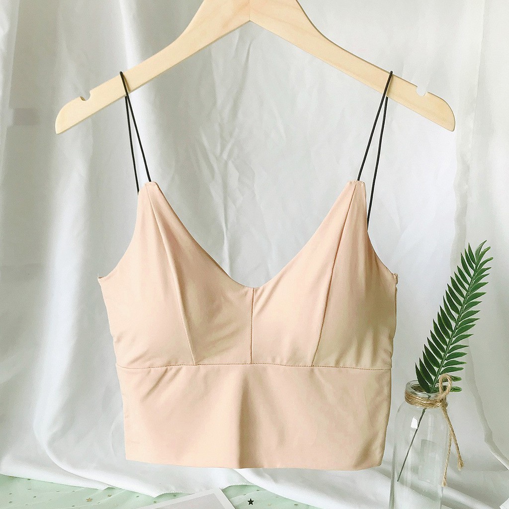 ♕ Tmall ♕ TM-107 TANKTOP BRA WITH CUP BH SINGLET PAKAIAN ATASAN WANITA IMPORT CROP-CREAM