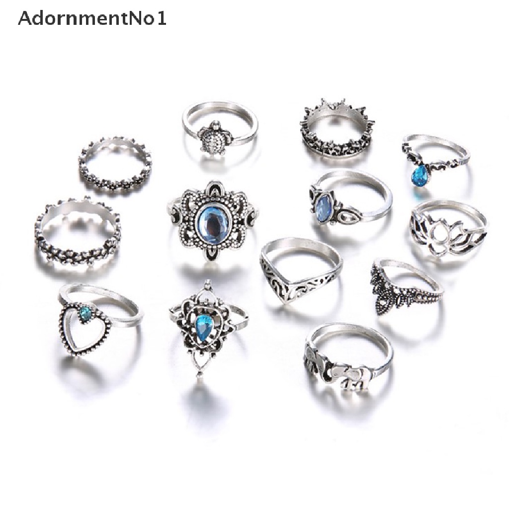 (AdornmentNo1) 13pcs / Set Cincin Gaya Retro Boho Bohemia Motif Bintang + Permata Untuk Perhiasan Wanita