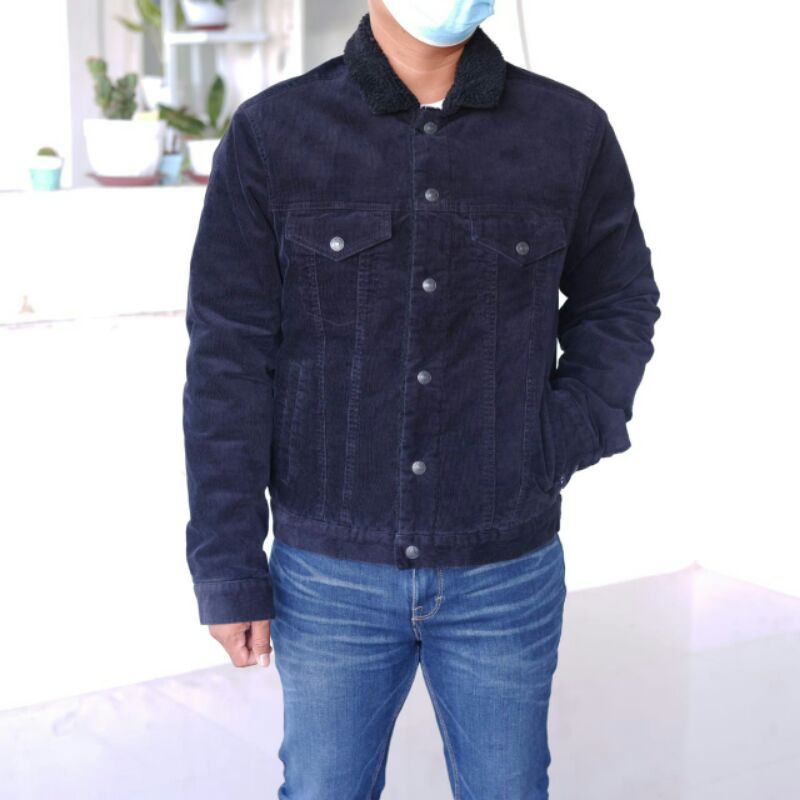 Jaket Pria Gap Men Iconic Sherpa Corduray Jacket True Black ORIGINAL