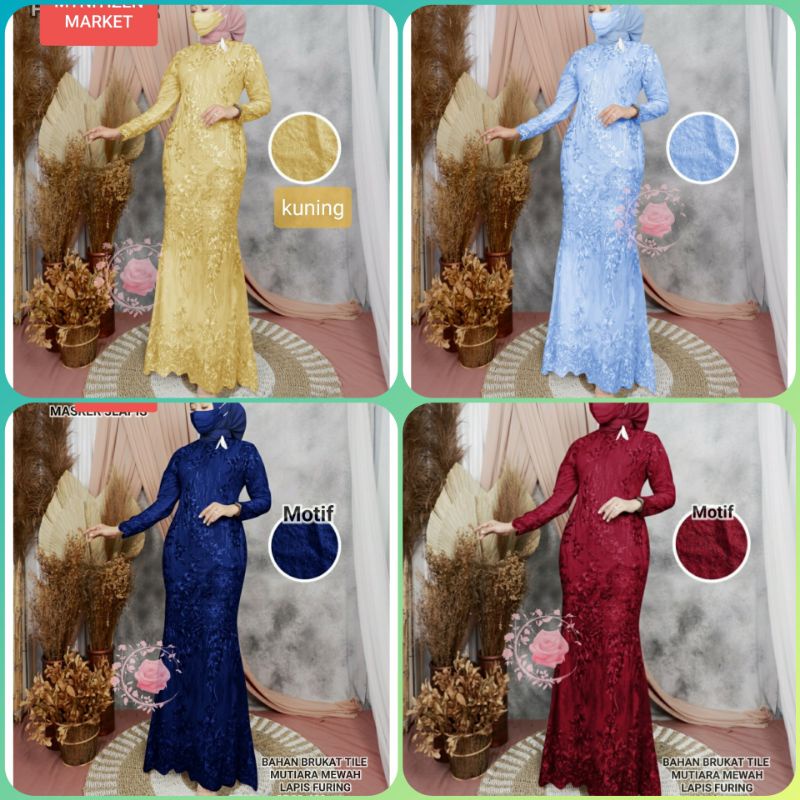 GAMIS BRUKAT TILE MUSLIMAH KALEM MEWAH KONDANGAN PARTY DRESS WANITA MODERN TERBARU IMPORT PREMIUM FR