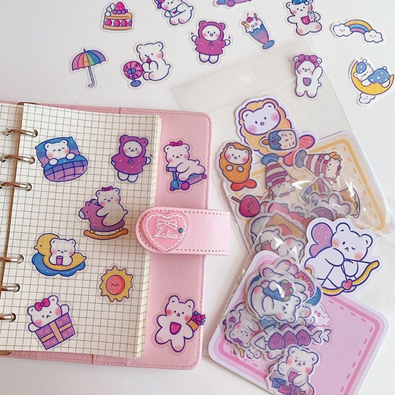 

Sticker PVC Paper Teddy Aesthetic Journal Bullet Stiker Plastik Waterproof Tebal Boulet Jurnal Diary