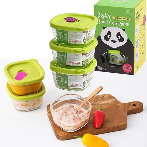 LOCKnLOCK LockAndLock Baby Food Storage Glass Container Set isi 3pcs Storage Wadah Kotak Kaca Mpasi Tempat Makan Bayi 170ml / 230ml / 260ml 170 230 260 ML Tritan ( anti tumpah ) /  Silicon Cap Oven glass