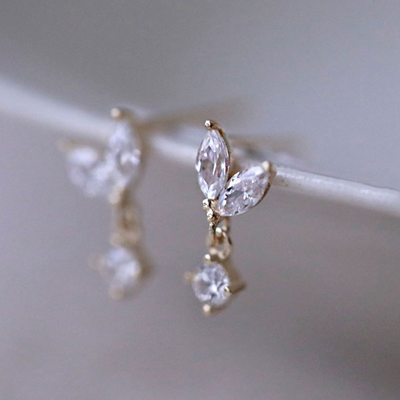 Anting Stud 925 Sterling Silver Aksen Kristal Gaya Perancis Untuk Wanita