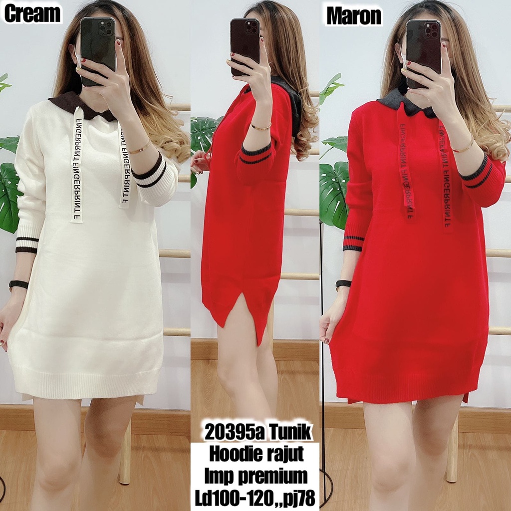 DRESS HOODIE PREMIUM IMPORT TERUSAN TUNIK WANITA DRESS CASUAL HOODIE RAJUT MURAH 20395