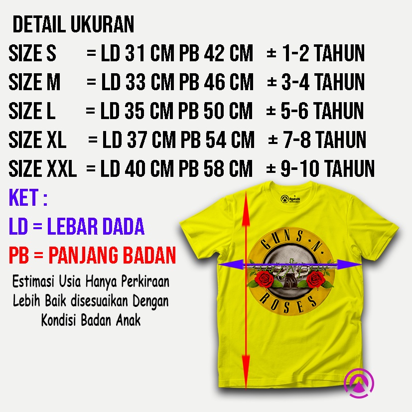 Baju Band Kaos Atasan Anak Laki-Laki Gun N Roses