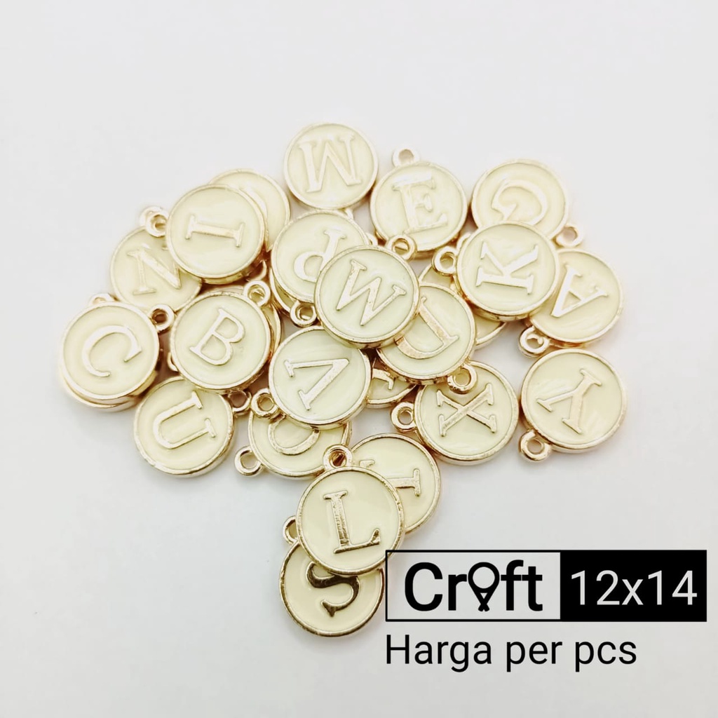 Charm huruf epoxy enamel beige bandul gelang kalung huruf bulat satuan 99Craft