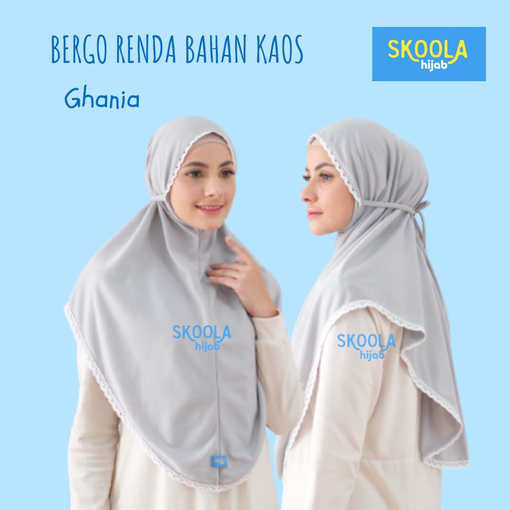 Skoola Hijab Bergo Jilbab Kerudung Non Pet Tali Renda Terbaru Bahan Kaos