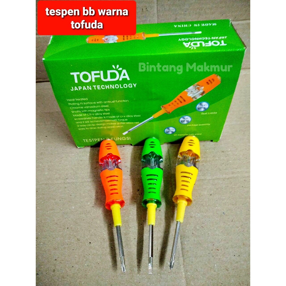 1687 Tofuda Obeng Tespen Karet Warna Bolak Balik +/- Test Pen 100V - 500V