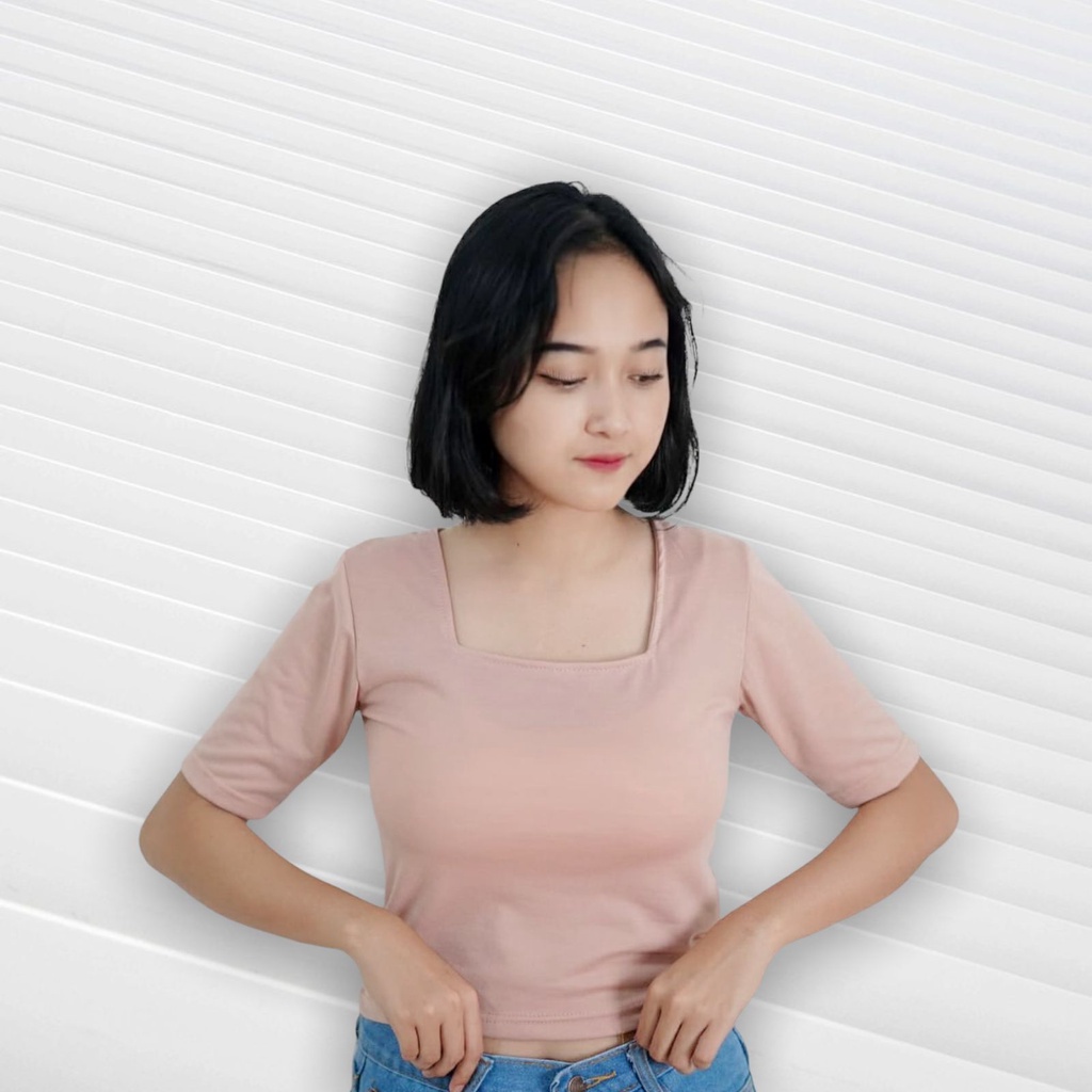 BEFAST - ZFS OOTD Tshirt NEIYA / PUFIE CROP TOP LEHER KOTAK / Tshirt Kaos Crop Top Kerah Kotak / Tshirt Lengan Pendek / Kaos Kekinian Remaja / Kaos Polos Casual / Fashion Trendy Wanita / Terlaris