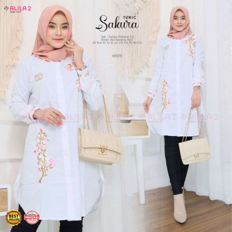 SAKURA TUNIK BY ALILA HIJAB // TUNIK PUTIH WANITA LD 105