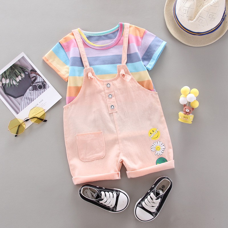 Jumpsuit (0-3 Tahun) Pelangi Smiley Rainbow Setelan Baju Pakaian Anak Perempuan Bayi