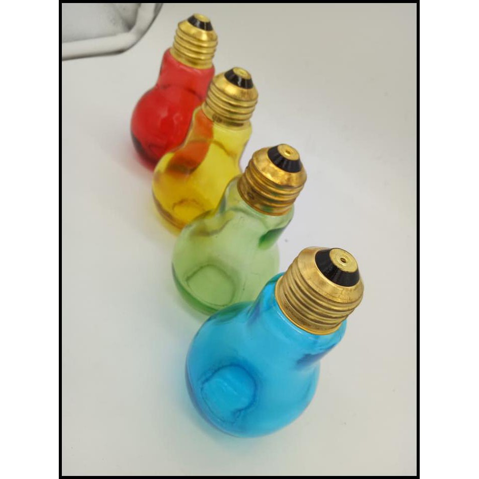 Botol Kaca Bohlam Warna utk Minum Air Bentuk Lampu 100ML Botol Kaca Bohlam Warna utk Minum Air Bentuk Lampu 100ML