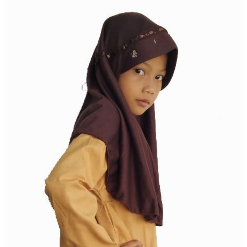 jilbab instan coklat anak SD model serut