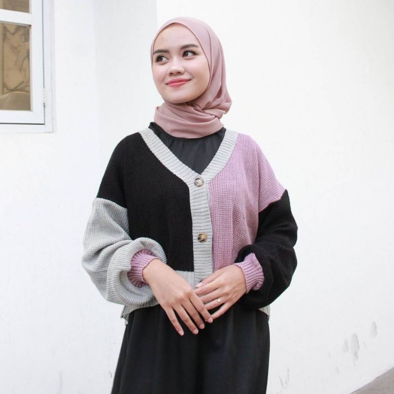 Sweater Baju Rajut Combine Midi Cardi / Atasan Wanita / Rajut premium