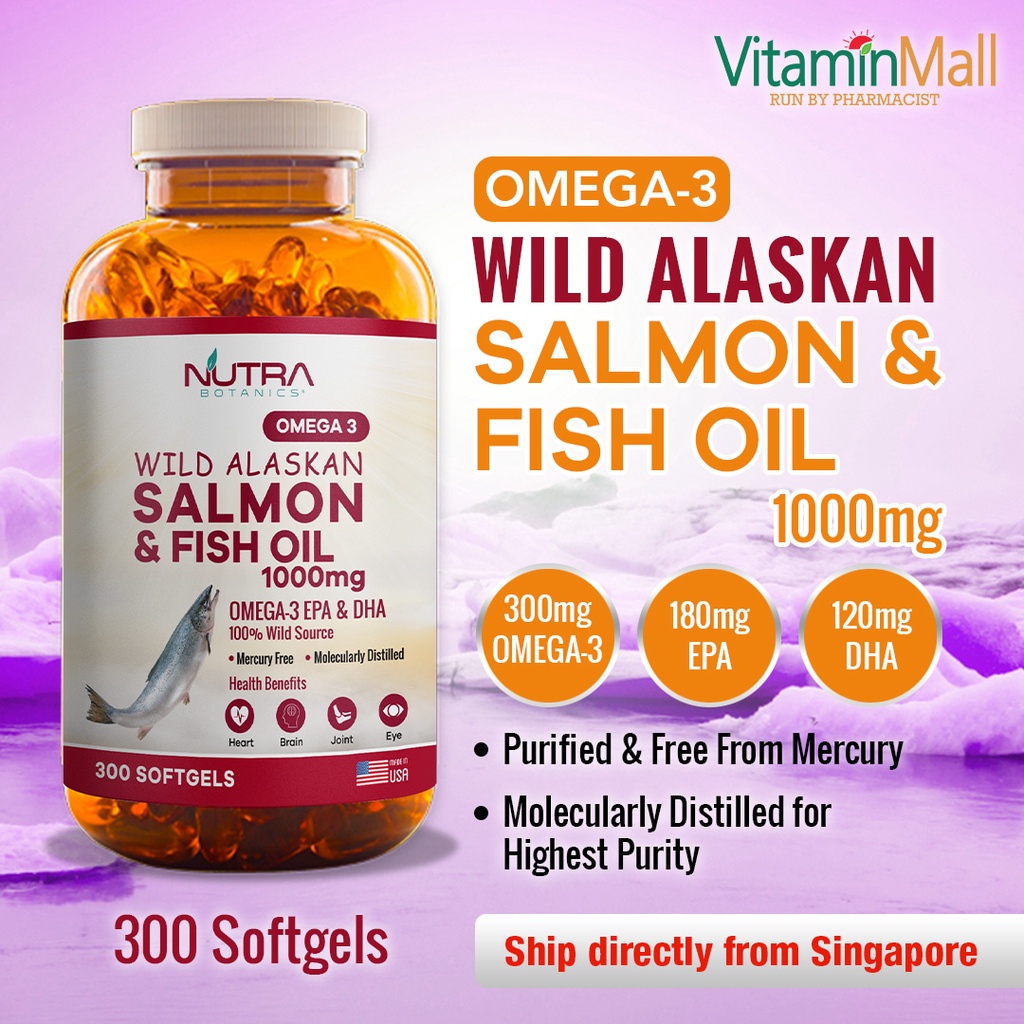 [Ship from Singapore] Nutra Botanics Omega 3 Minyak Ikan Salmon (Isi 300 Softgel) – Wild Alaskan Sal