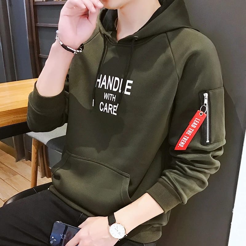 KIYOWO-Baju Sweater Hoodie Handle Pria Lengan Panjang