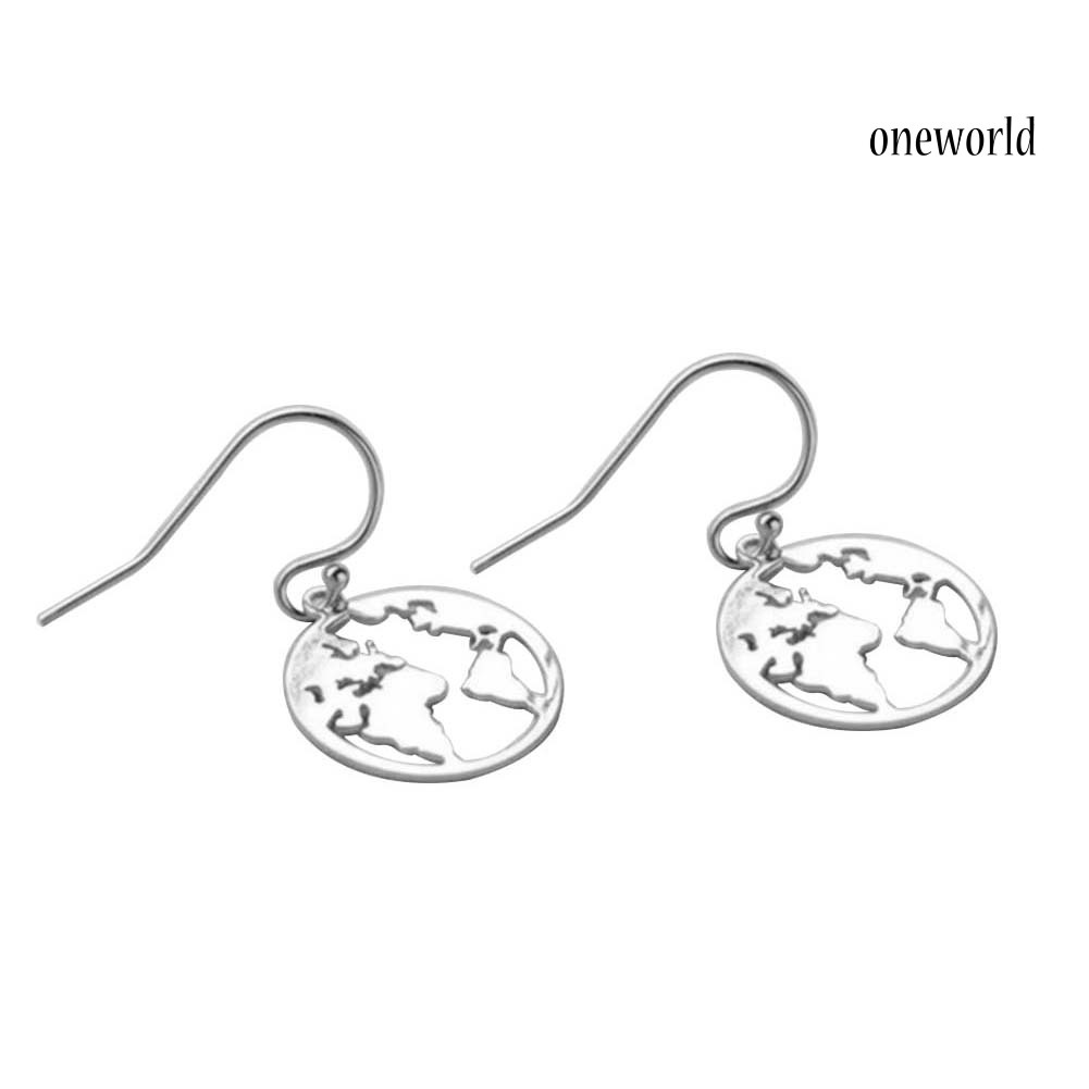 OW# Fashion Women World Map Hollow Earth Dangle Hook Earrings Jewelry Christmas Gift